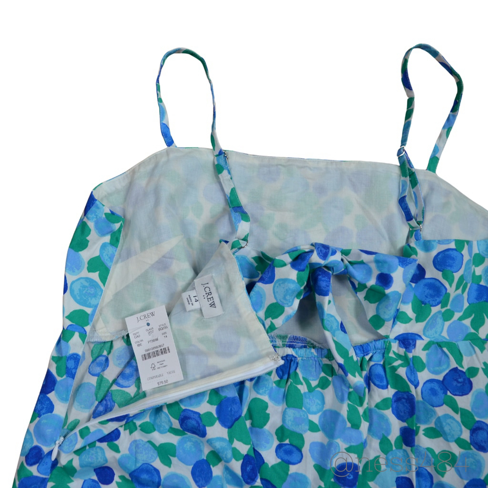 J. Crew Blue/Green Floral Square Neck Smocked Back Tie Tank Top Size 14 NWT - Picture 4 of 5